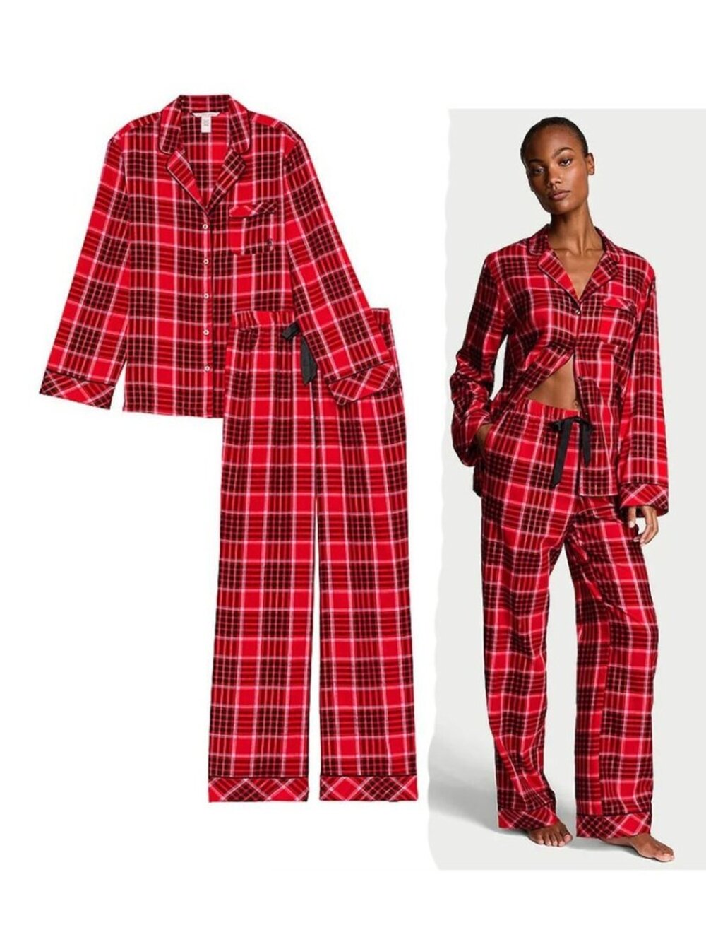 NWT Victoria's Secret MD Red Plaid Pajama Set Cotton Blend Holiday Valentine